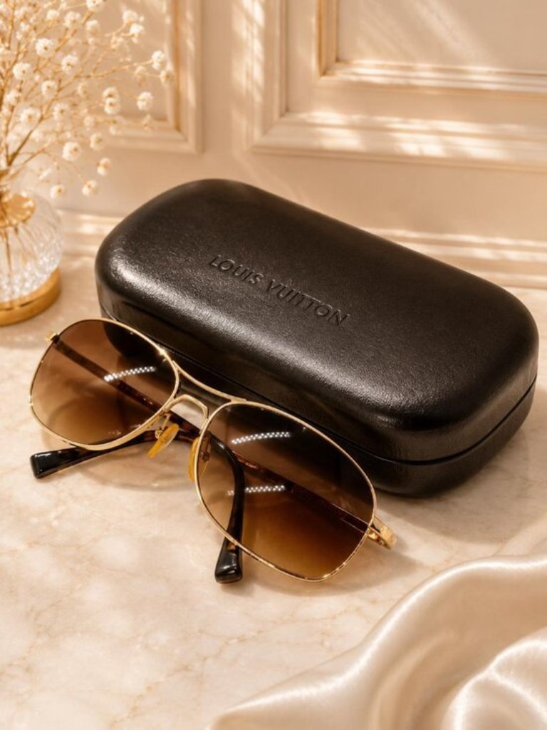 Authentic Louis Vuitton Aviator Sunglasses Gold Frame Gradient Lenses W/ Case